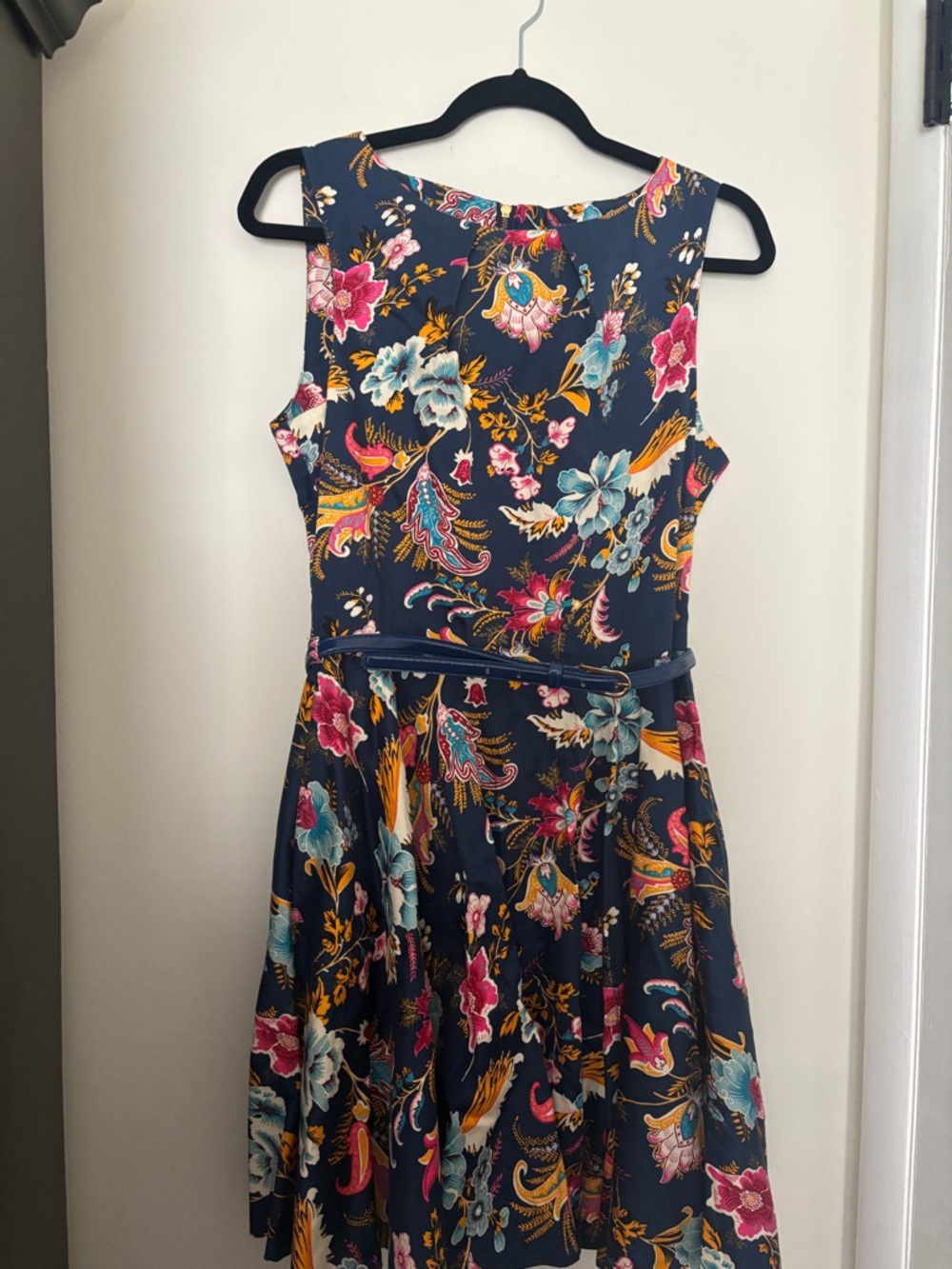 Closet Navy Floral Dress with Pink, Teal & Mustard Accents